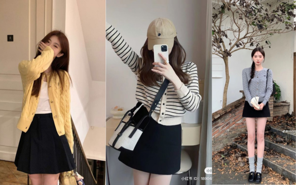 Áo cardigan, áo thun ôm và chân váy chữ A - Ngọt ngào, nữ tính
