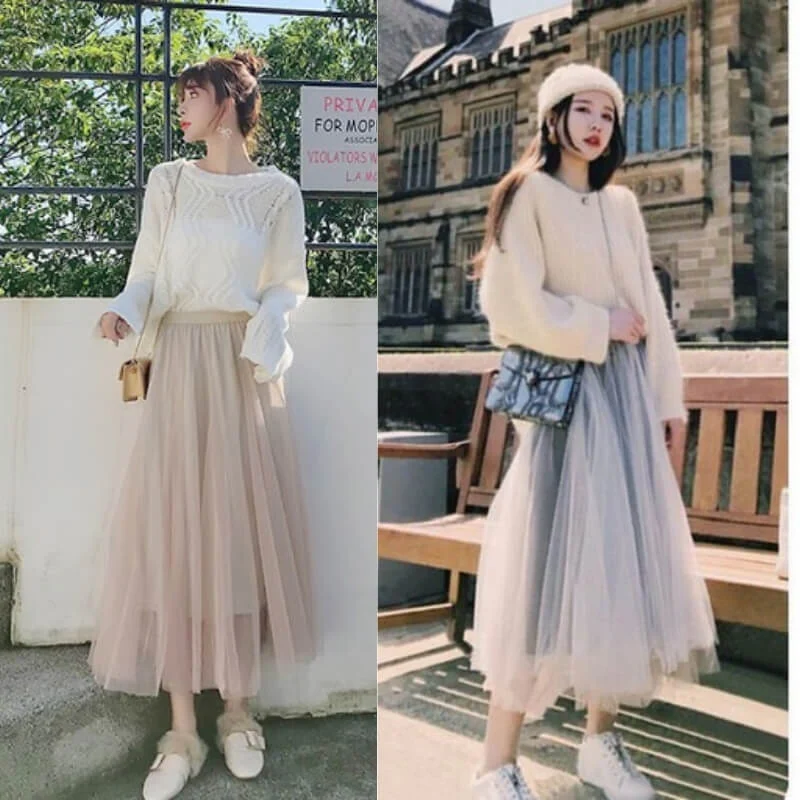 Áo len và chân váy midi - Thanh lịch, ấm áp