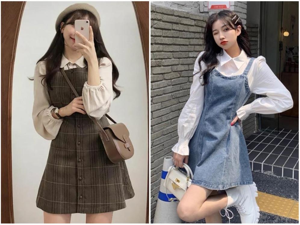 Váy yếm vintage phối với áo basic rất đáng yêu