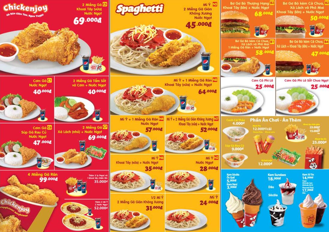 Menu đa dạng món ăn và nhiều combo hấp dẫn