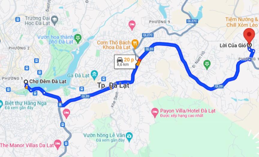 Cách di chuyển đến cà phê Lời Của Gió