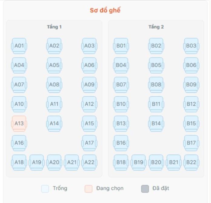 Sơ đồ ghế ngồi của xe Phương Trang