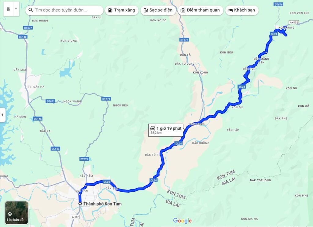 Khoảng cách từ Kontum đi Măng Đen bao nhiêu km
