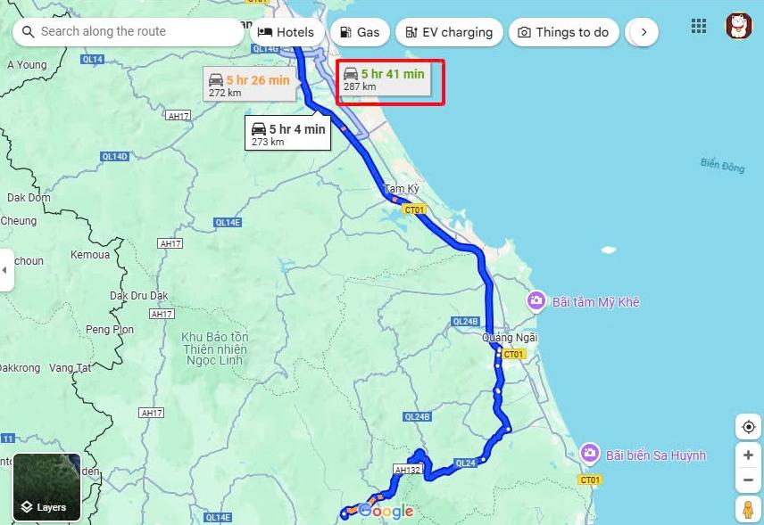 Tuyến đường QL1A, ĐCT Bắc – Nam phía Đông/ĐCT Đà Nẵng – Quảng Ngãi/CT01 và QL24
