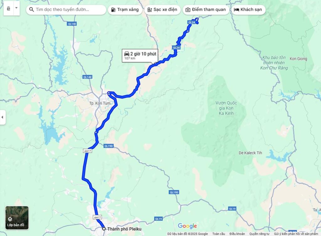 Quãng đường từ Pleiku đi Măng Đen bao nhiêu km?