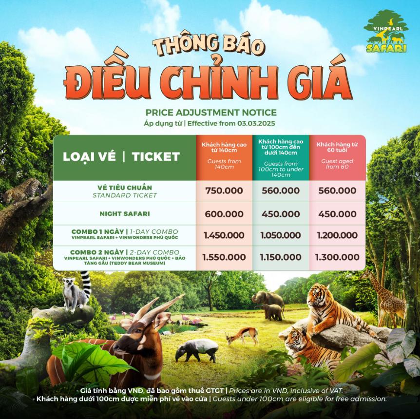 Bảng giá vé mới nhất của Vinpearl Safari Phú Quốc