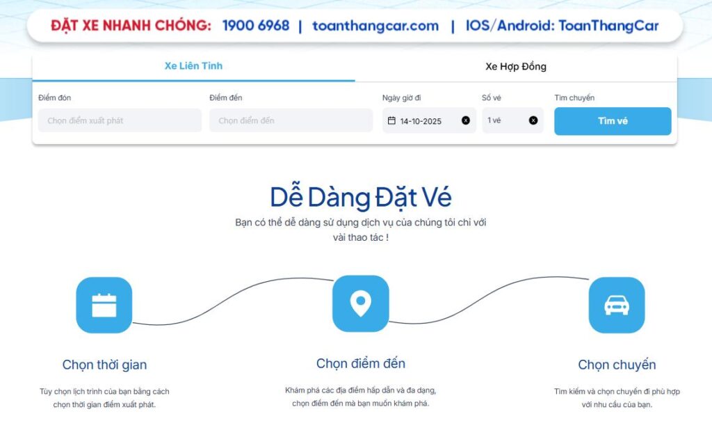 Hệ thống đặt xe đa dạng và dễ dàng