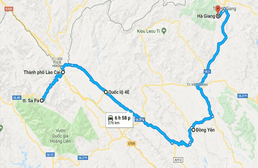 Quãng đường từ Hà Giang cách Sapa bao nhiêu km?