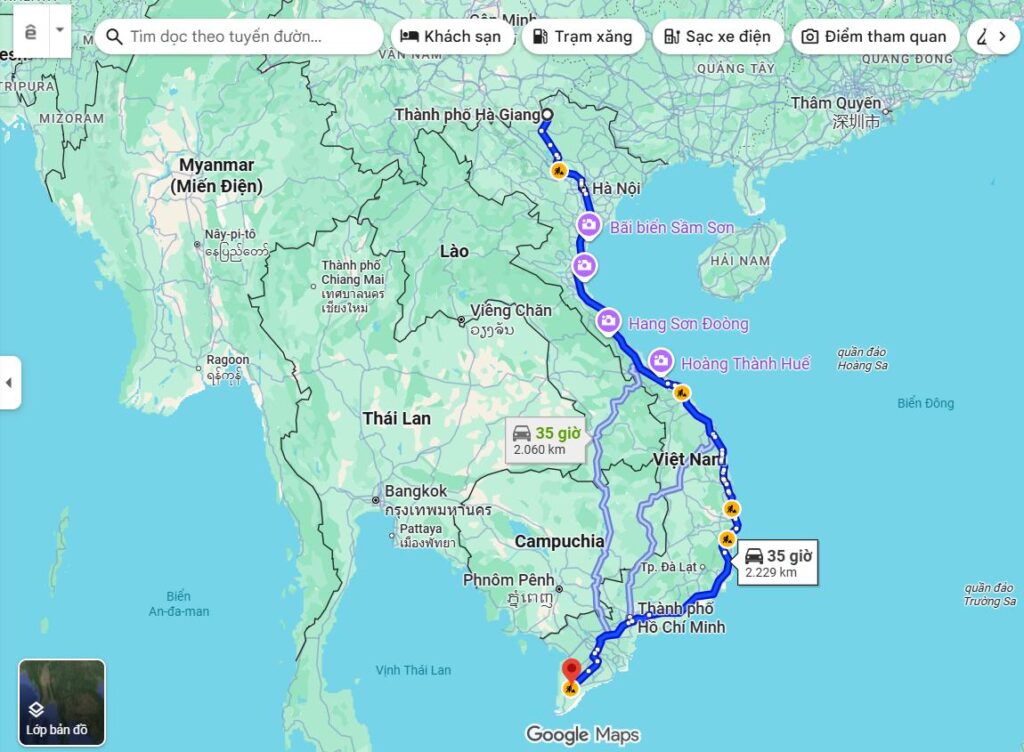 Hà Giang đến Cà Mau bao nhiêu km