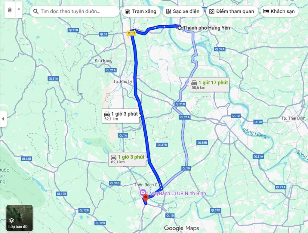 Hưng Yên cách Ninh Bình bao nhiêu km