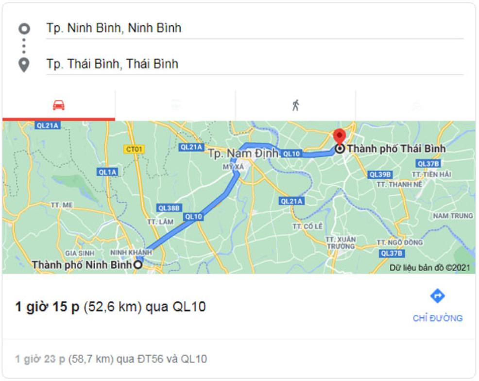Ninh Bình cách Thái Bình bao nhiêu km?