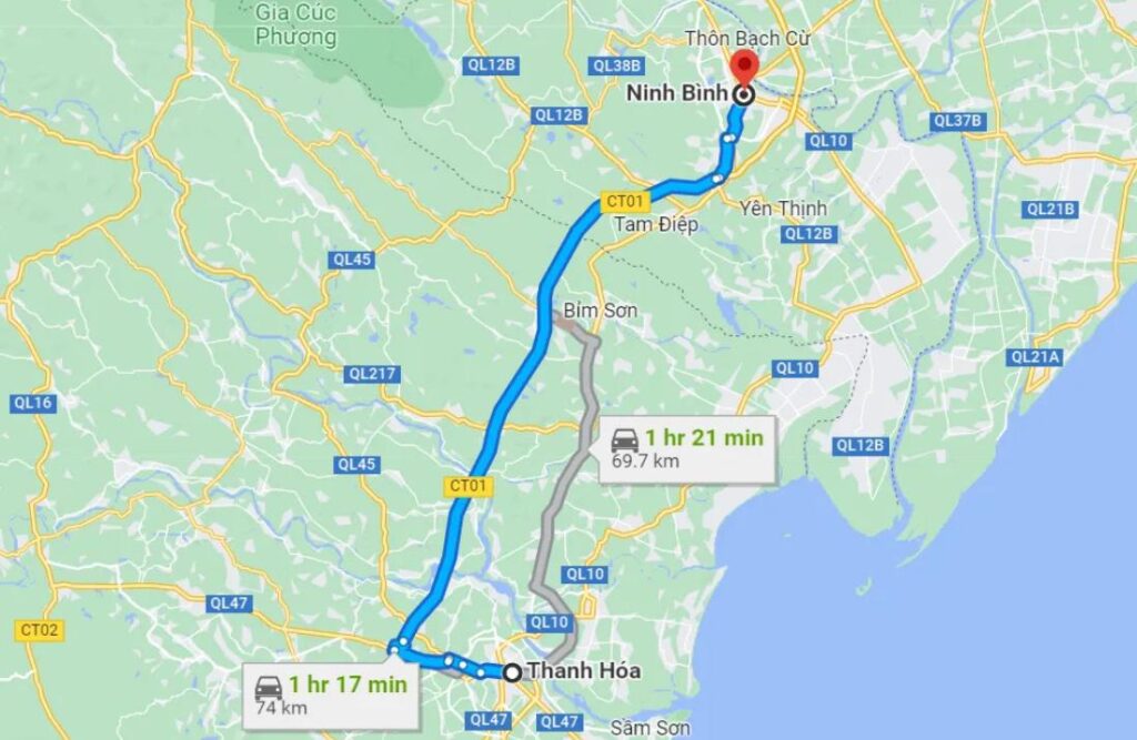 Ninh Bình cách Thanh Hoá khoảng hơn 70km