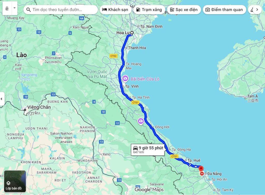 Khoảng cách Ninh Bình – Đà Nẵng bao nhiêu km?