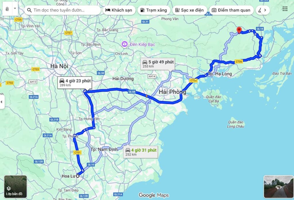 Tuyến đường Ninh Bình Quảng Ninh cách nhau khoảng 250km