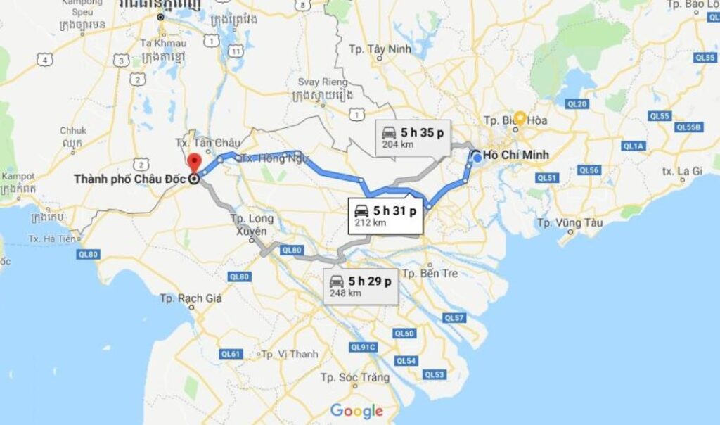 Từ TPHCM đi Châu Đốc khoảng hơn 200km