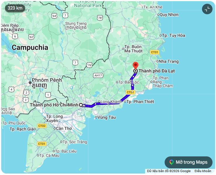 Từ TPHCM đi Đà Lạt khoảng hơn 300km 