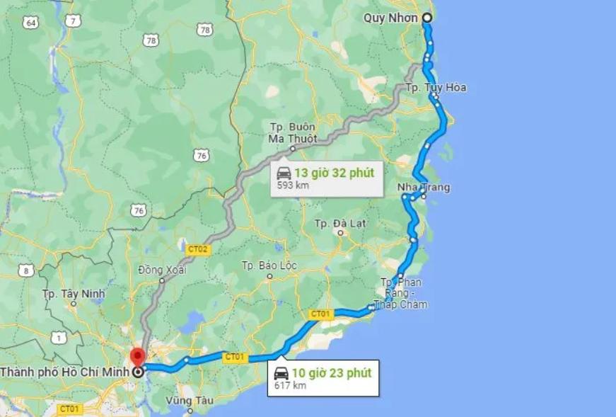 TPHCM đi Quy Nhơn gần 650km tùy thuộc vào quãng đường di chuyển