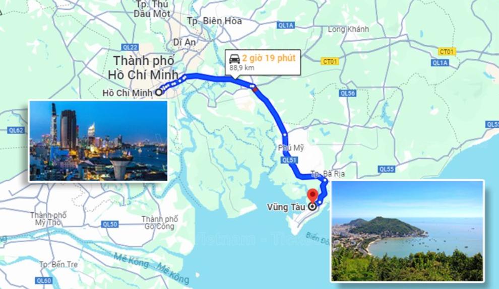 TPHCM đi Vũng Tàu khoảng hơn 100km, tùy thuộc từng quãng đường
