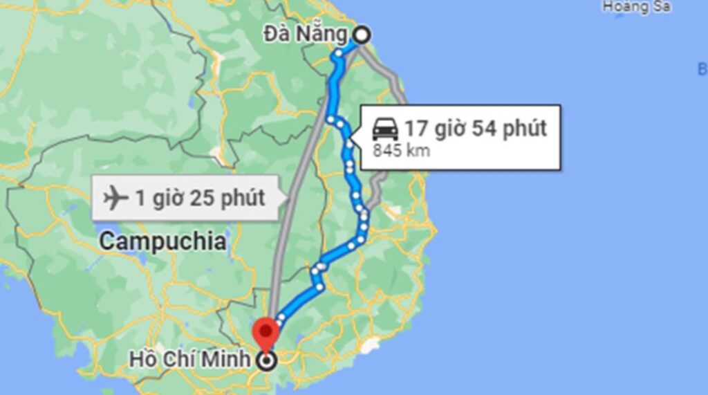 Từ Sài Gòn đi Đà Nẵng thực tế khoảng 850 - 950km