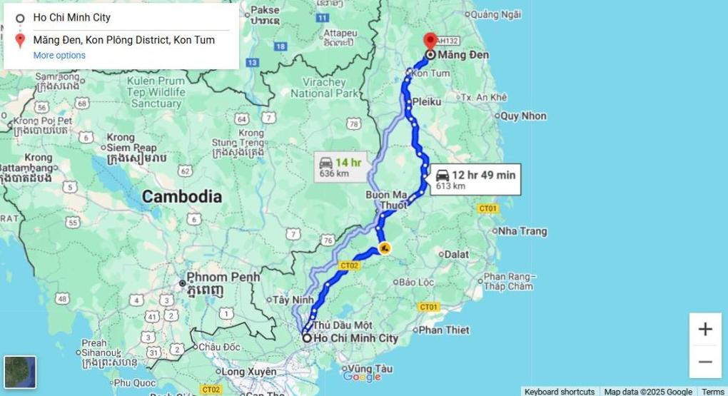 Khoảng cách từ Sài Gòn đến Măng Đen vào khoảng 600 – 620 km