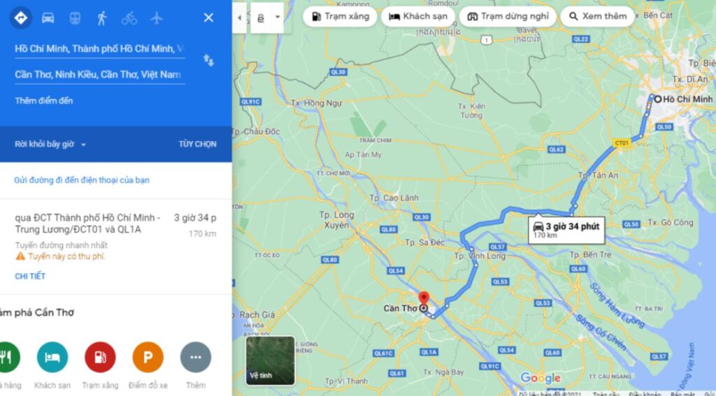 TPHCM đi Cần Thơ khoảng 165 - 170 km 
