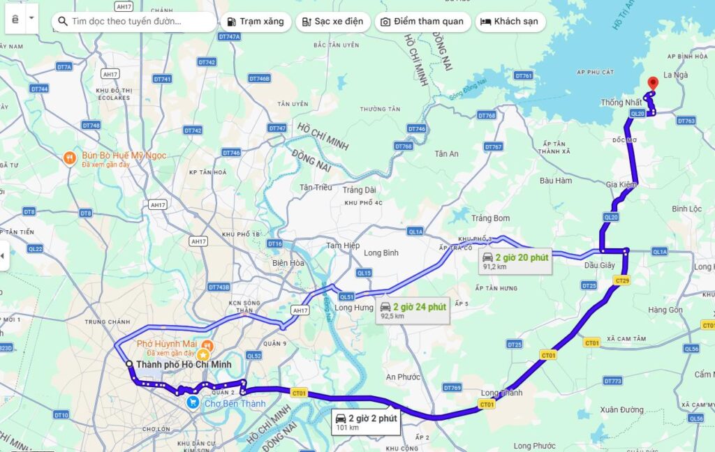 Từ TPHCM đi Đồng Nai dao động từ 25km đến hơn 100km