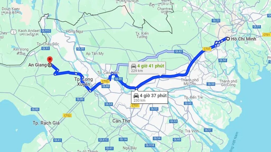 TPHCM đi An Giang khoảng 220 – 230 km