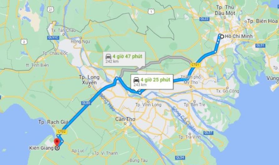 TPHCM đi Kiên Giang khoảng 250km